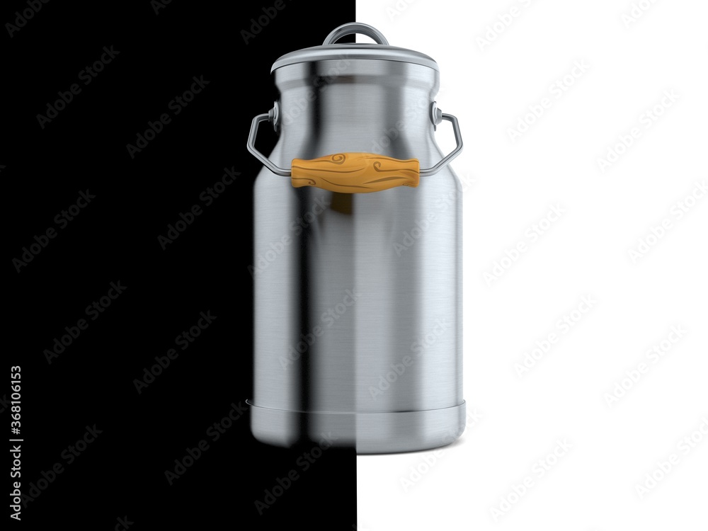 Milk can on black and white background