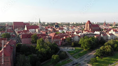 Aerial shot of panorama of medieval historical city Torun.