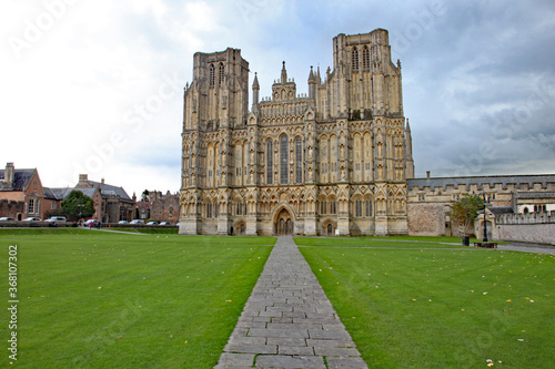 The impressive West facade of Wells Cathedral in Somerset