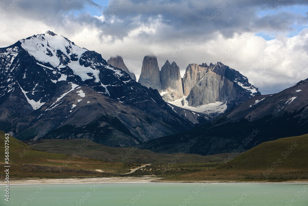 View of Torres del Paine National Park. Paine means blue in the local  native language. It is located in southern Chilean Patagonia. Stock Photo |  Adobe Stock