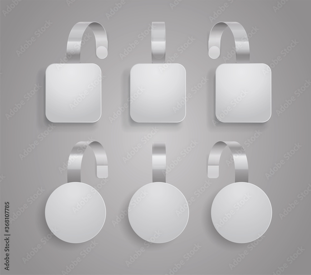 Wobbler template. Set of bended white blank wobblers round and square shapes.