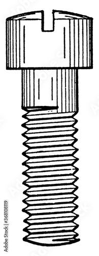 Machine Screw with Round Head, vintage illustration.