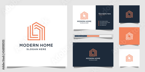 Modern home with line art style logo design inspiration
