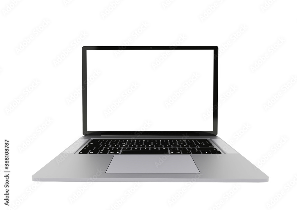 Silver laptop isolated, modern computer with empty screen, isolated on white background. Silver laptop isolated, modern computer with empty screen, isolated on white background.