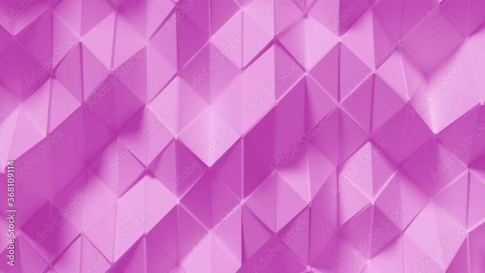 Abstract Polygonal Geometric Surface Loop 7 Light Pink: smooth animation of a triangular polygon mesh in feminine pink. Vibrant low poly motion background. Minimal luxurious animation. 4K