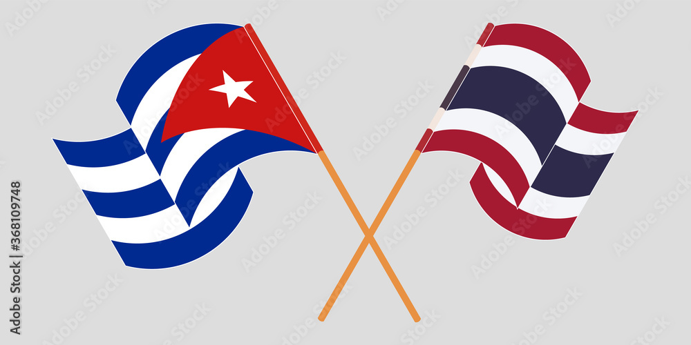 Crossed and waving flags of Cuba and Thailand Crossed and waving flags of Cuba and Thailand