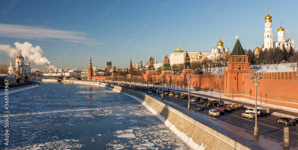 The Moscow Kremlin. Embankment and Christ the Saviour Cathedral