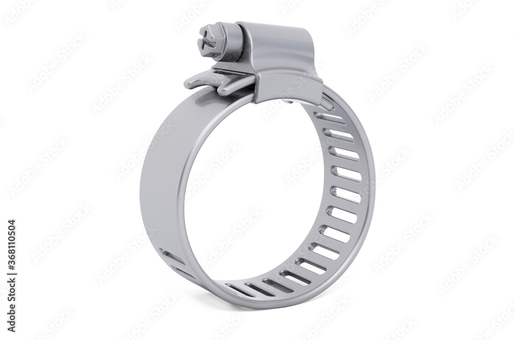 Adjustable Stainless Steel Worm Gear Hose Clamp, Water Pipe Clamps. 3D rendering Adjustable Stainless Steel Worm Gear Hose Clamp, Water Pipe Clamps. 3D rendering