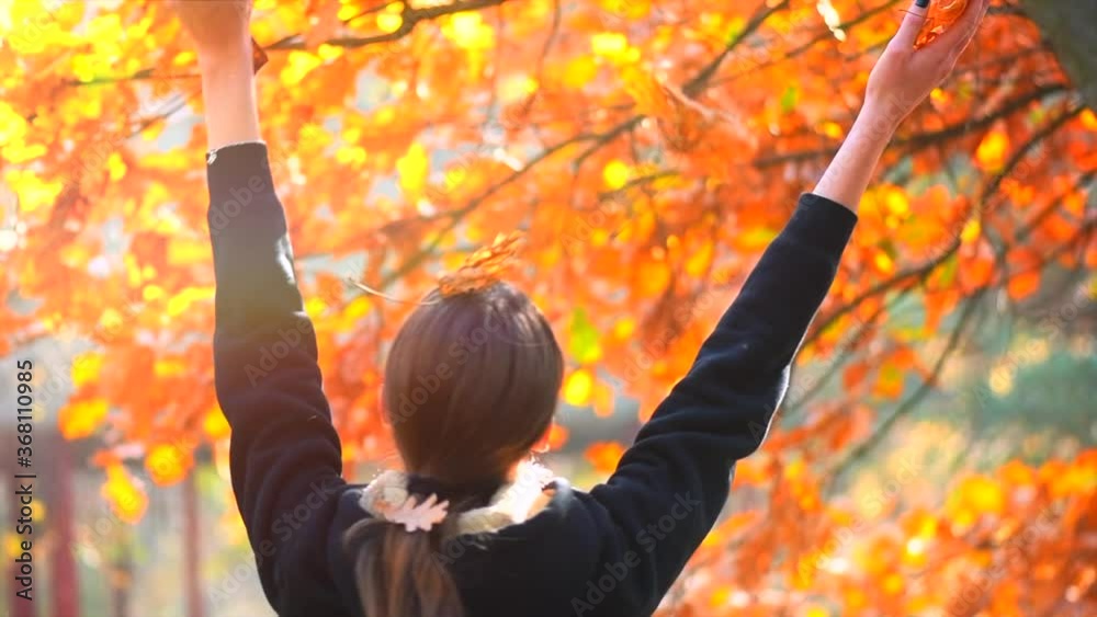 Autumn model girl spinning and laughing in autumnal park, throws colorful leaves. Beautiful Young Woman Having Fun outdoors. Fall. Red and Yellow Leaves. Beauty of Nature. Slow Motion Shot 240 fps Autumn model girl spinning and laughing in autumnal park, throws colorful leaves. Beautiful Young Woman Having Fun outdoors. Fall. Red and Yellow Leaves. Beauty of Nature. Slow Motion Shot 240 fps
