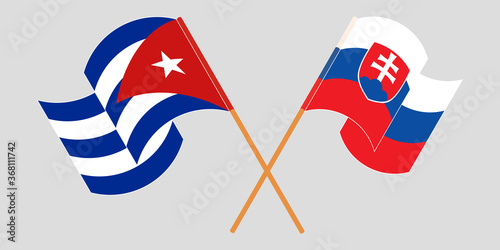 Canvas Print Crossed and waving flags of Cuba and Slovakia