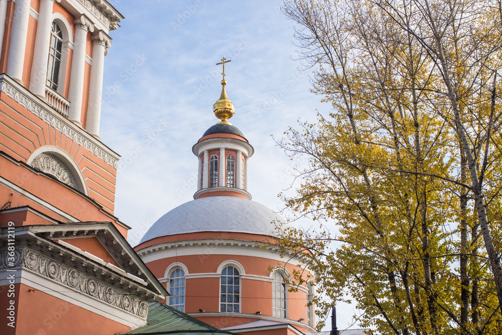 Saint Trinity chuch in Moscow Russia. Autumn, sky, sunny day