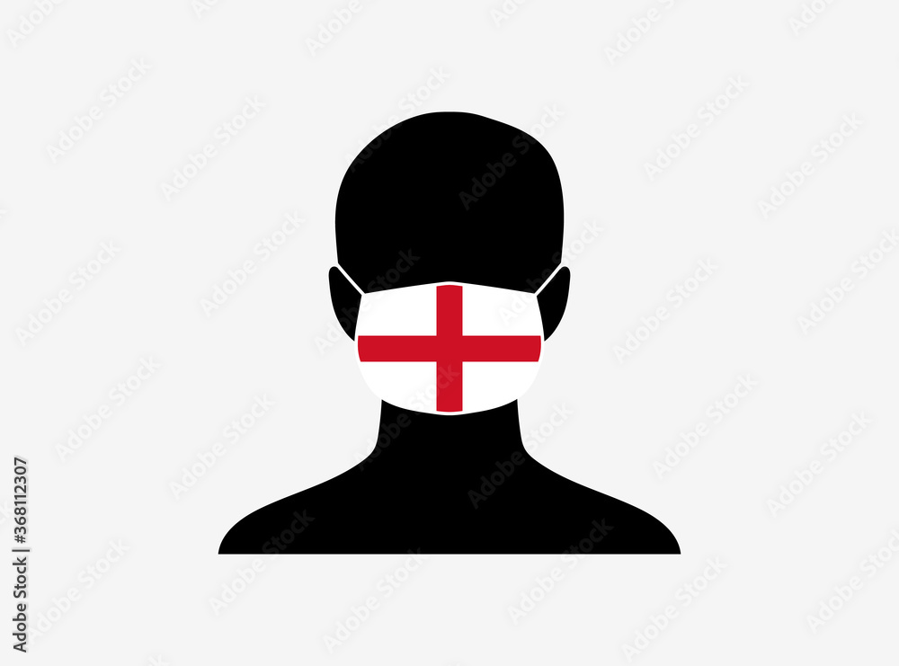A silhouette of a person wearing a mask with the flag of England on it. Vector illustration.