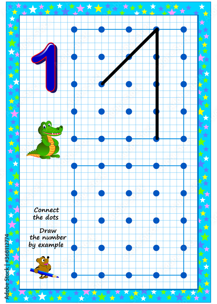 Educational page for little children on square paper. Connect the dots ...