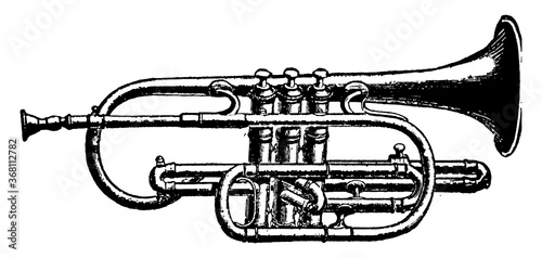 Trompette A' Pistons, vintage illustration