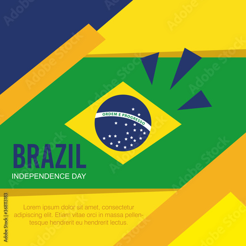 banner of brazil independence celebration, with icons flag emblem decoration vector illustration design