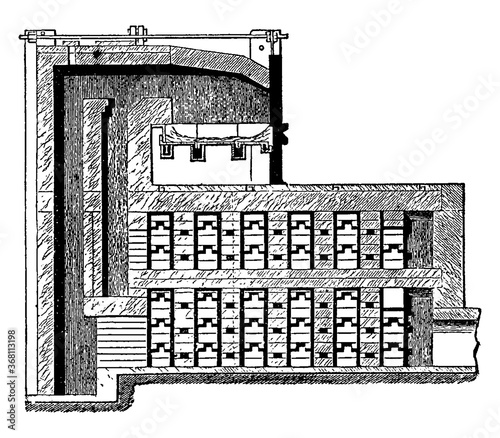 Puddling Furnace, vintage illustration.