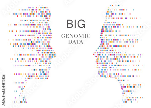 Dna test infographic. Big genomic data with people face. Genome sequence map. Vector illustration.