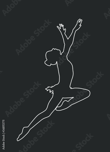 Ballet girl vector line contour silhouette figure performance isolated on black background. Gymnastic woman. Rhythmic Gymnastics lady vector. Ballet dancer. Athlete woman in gym exercise.