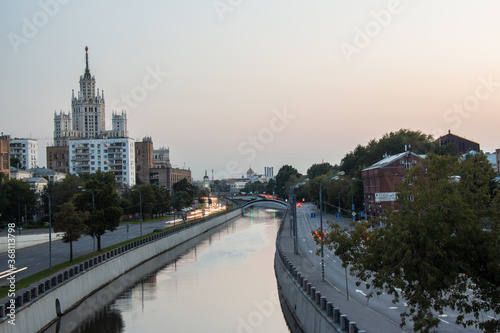 The Yauza river embankment in Moscow, Russia