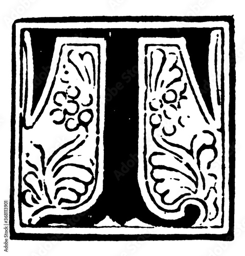 T, Letter, vintage illustration.