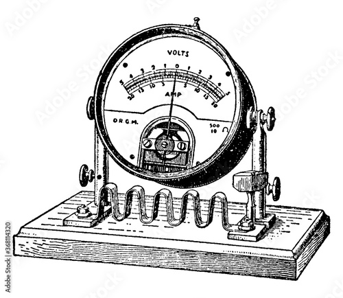 Shunted Movable Coil Ammeter, vintage illustration.