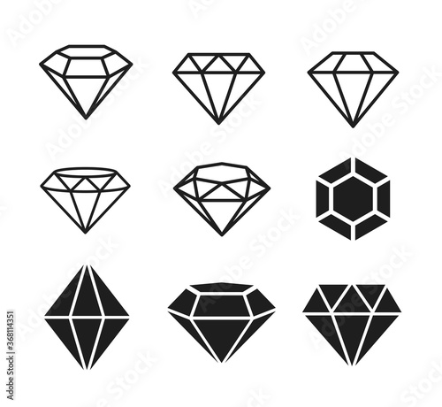 A set of diamonds in a flat style. Abstract black diamond collection icons. Linear outline sign. Vector icon logo design diamonds.