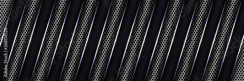 abstract luxury silver hexagon carbon fiber grid with white luminous lines background