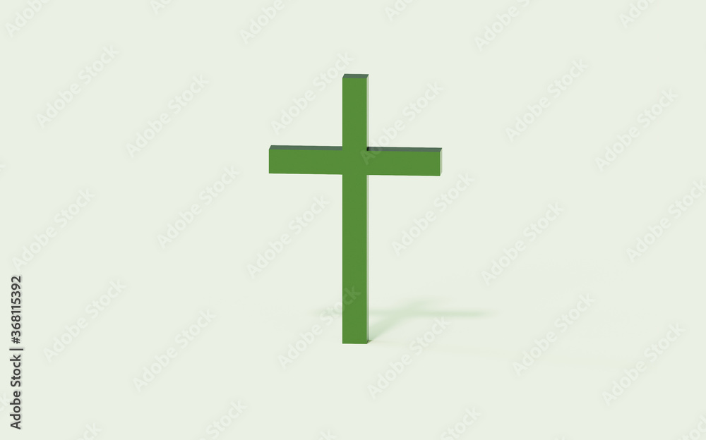 Christian cross frontal view, 3D illustration on light background with realistic shadow