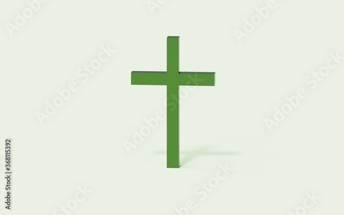 Christian cross frontal view, 3D illustration on light background with realistic shadow