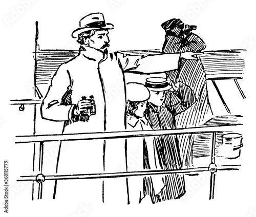 Ship voyage, vintage illustration