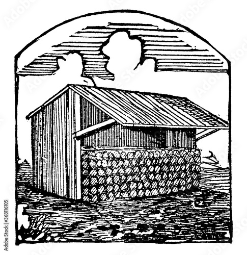 Wood-house, vintage illustration.