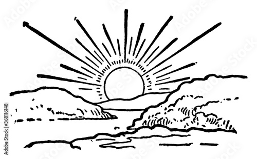 Sunrise, vintage illustration.