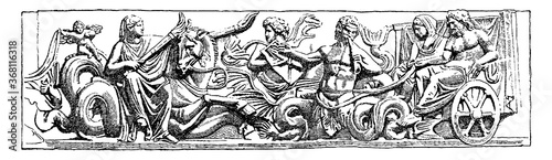 Poseidon Amphitrite, vintage illustration photo