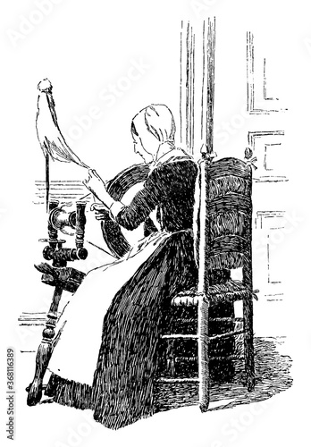 Spinning, vintage illustration.