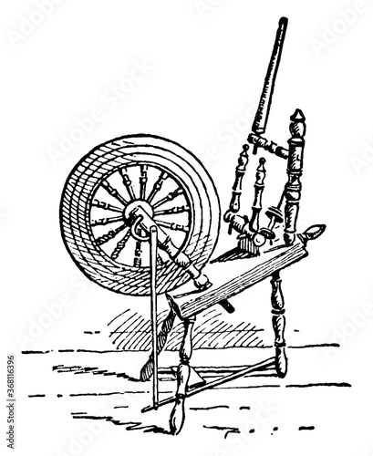Spinning the thread, vintage illustration.