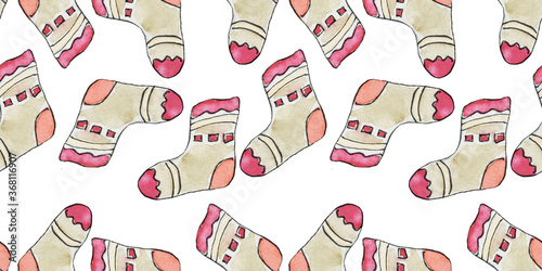 Seamless background with elements of clothing drawn in watercolor. Hand drawn illustration