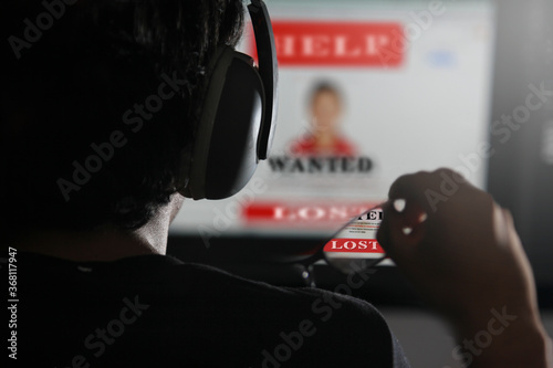 Bilde på lerret Child molester searching the internet. Wanted, lost poster boy.