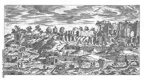 Photography Palatine in Rome, vintage illustration.