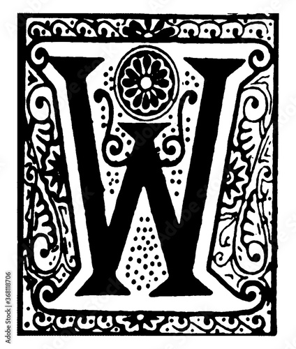 W, Ornate, vintage illustration.