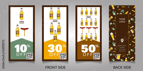 Set of stylish flyers for beer discounts. Vector illustration