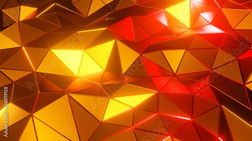 Luxury 3D abstract illustration of a polygonal golden surface. Geometric low-poly modern metal background