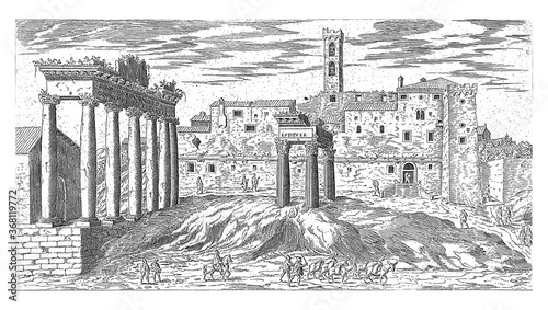 Fotografie, Obraz Roman Forum in Rome, vintage illustration.