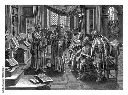 Elisha prophesies for the kings of Israel, Judah and Edom, vintage illustration. photo