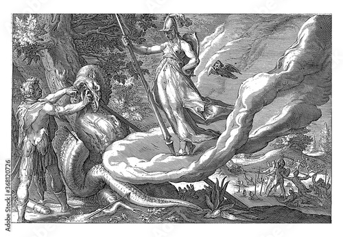 Cadmus sows the dragon's teeth, vintage illustration. photo