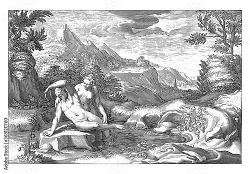 Salmacis and Hermaphroditus, vintage illustration. photo