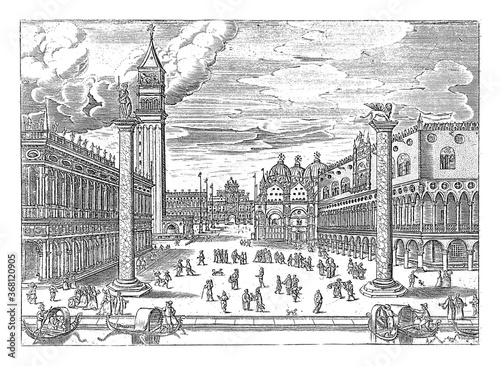 View of the Piazzetta in Venice, anonymous, c. 1570 - 1660, vintage illustration.