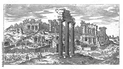 Photography Palatine in Rome, vintage illustration.