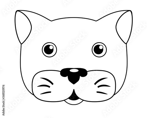 Cat muzzle - vector linear illustration for coloring. Kitten head - cute picture, for children, for coloring book. Linear head of a cat. Outline