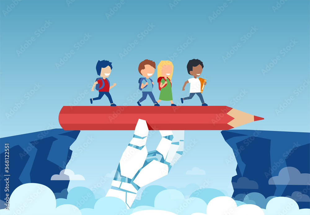 Vector of a robot holding a pencil bridging the gap in primary education for children passing by Vector of a robot holding a pencil bridging the gap in primary education for children passing by