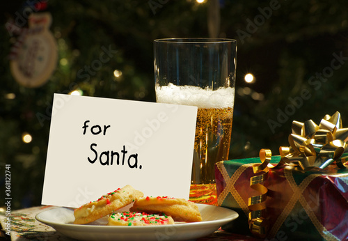 Beer and cookies left for Santa with a note.